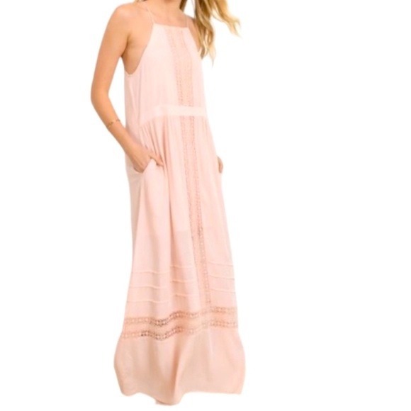 Altar'd State Dresses & Skirts - Altar State Dusty Rose Pink Crochet Lace Halter Maxi Dress Boho Beach Vacation S
